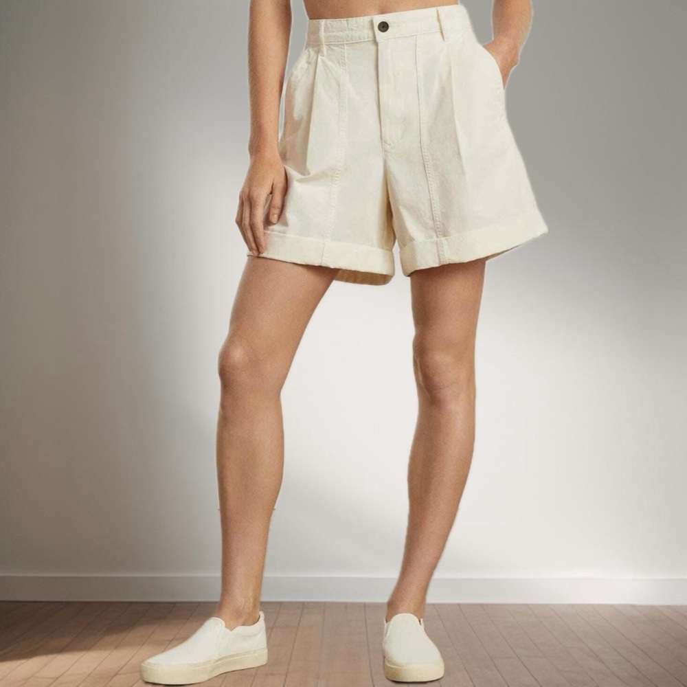 Everlane Organic Cotton The Tourist High Waisted Cuffed Cream Shorts Size 6